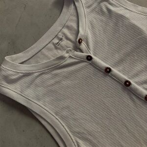 White Ribbed Button-Front Tank Top